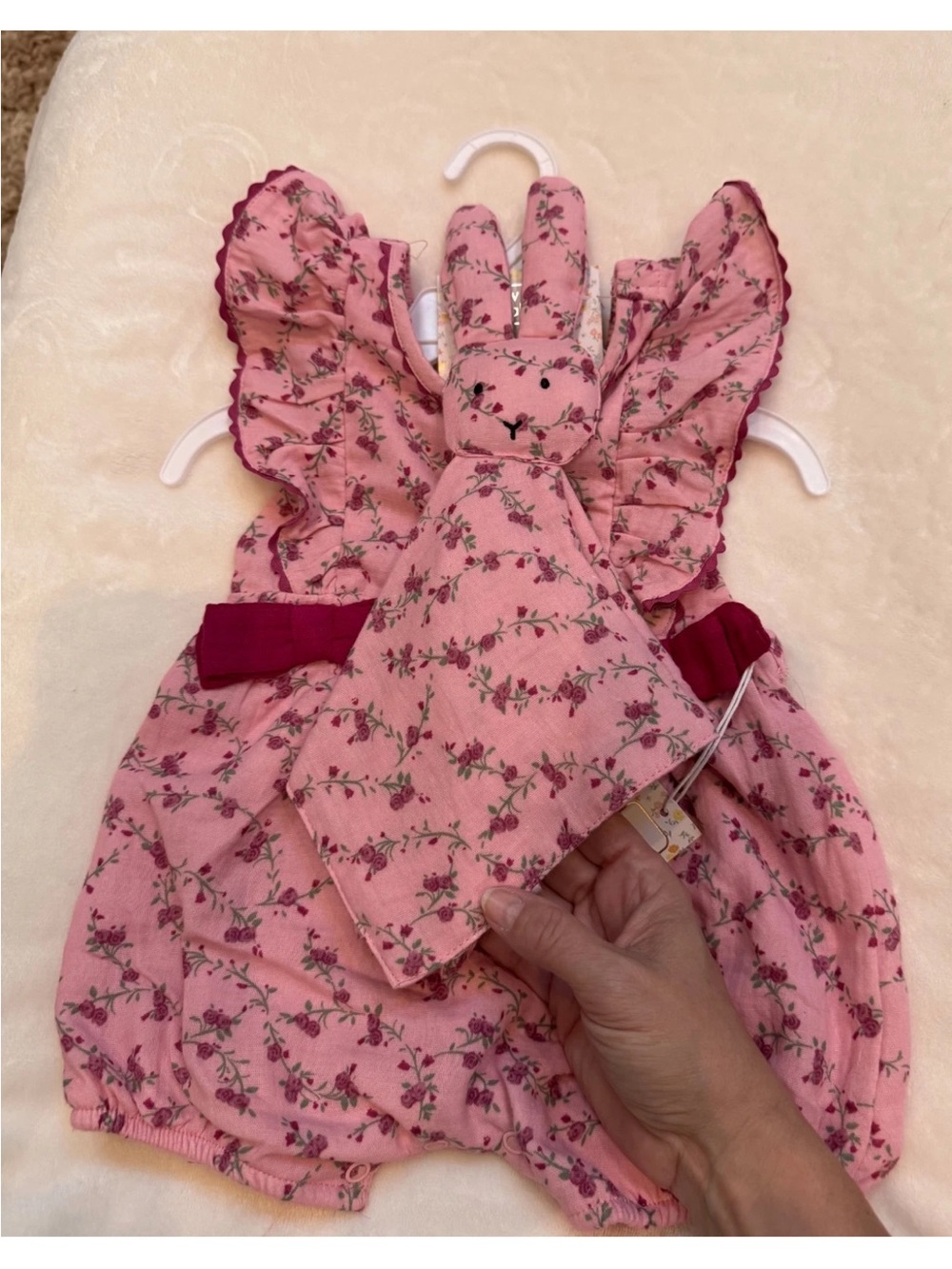 Vintage Style Floral Infant Romper with Matching Bunny Toy